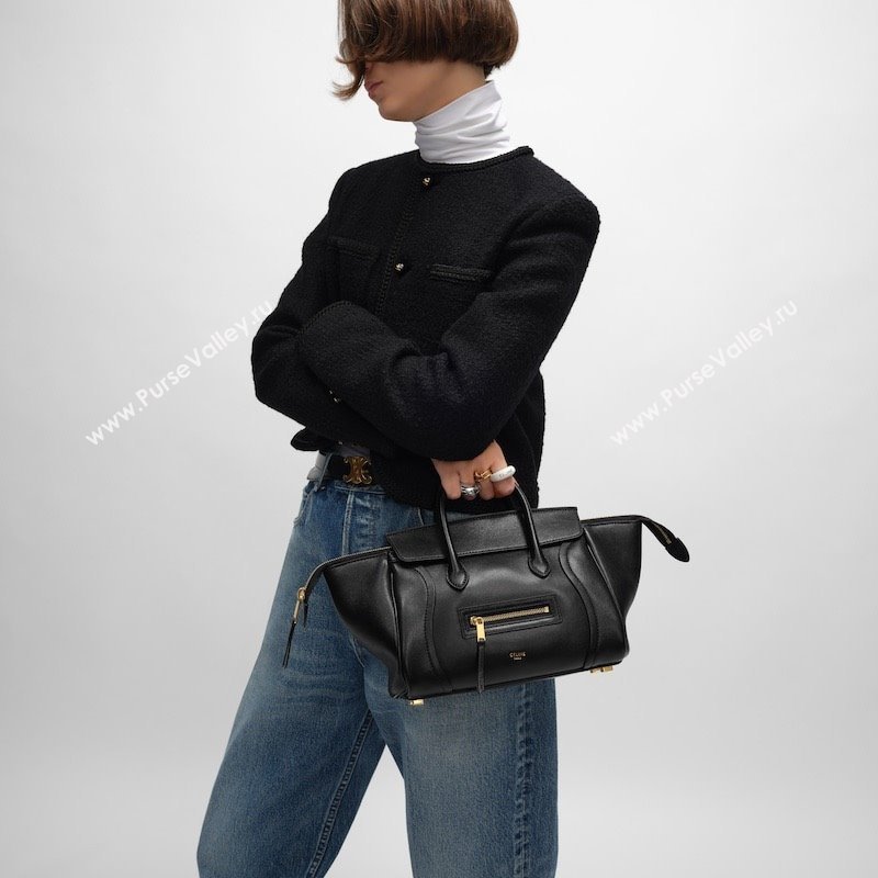 Celine Small New Luggage in Supple Shiny Lambskin 124213 Black 2025 (BL-25120907)