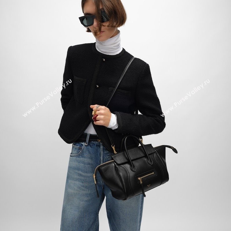 Celine Small New Luggage in Supple Shiny Lambskin 124213 Black 2025 (BL-25120907)