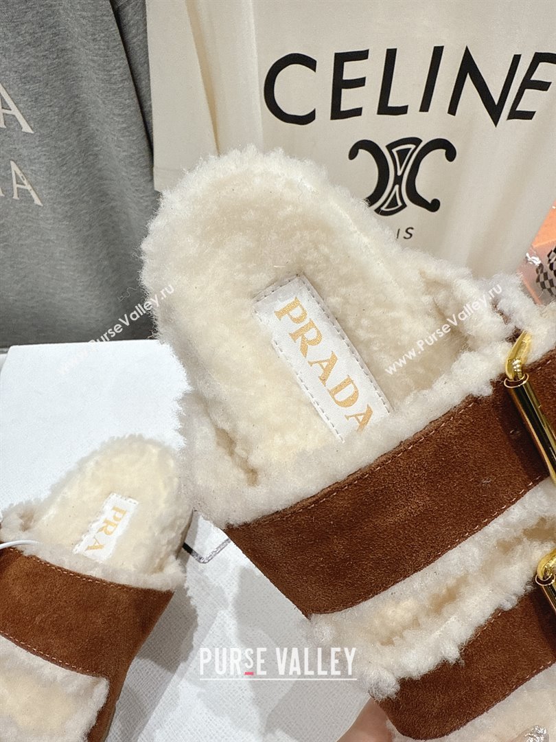Prada Suede Shearling Strap Slides P121603 Brown 2025 (LM-25121603)