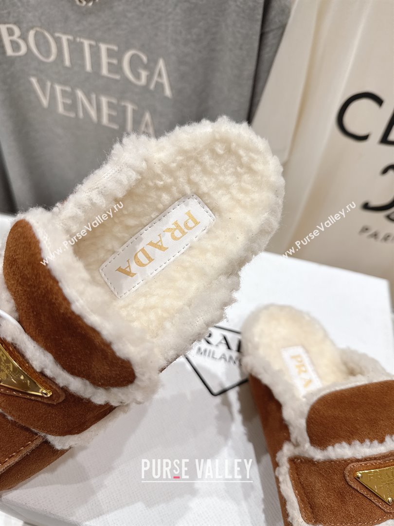 Prada Suede Shearling Strap Slides P121603 Brown 2025 (LM-25121603)