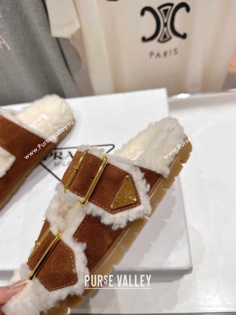 Prada Suede Shearling Strap Slides P121603 Brown 2025 (LM-25121603)