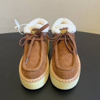 Prada Suede Shearling Platform Lace-up Boots P121604 Brown 2025 (MGN-25121604)
