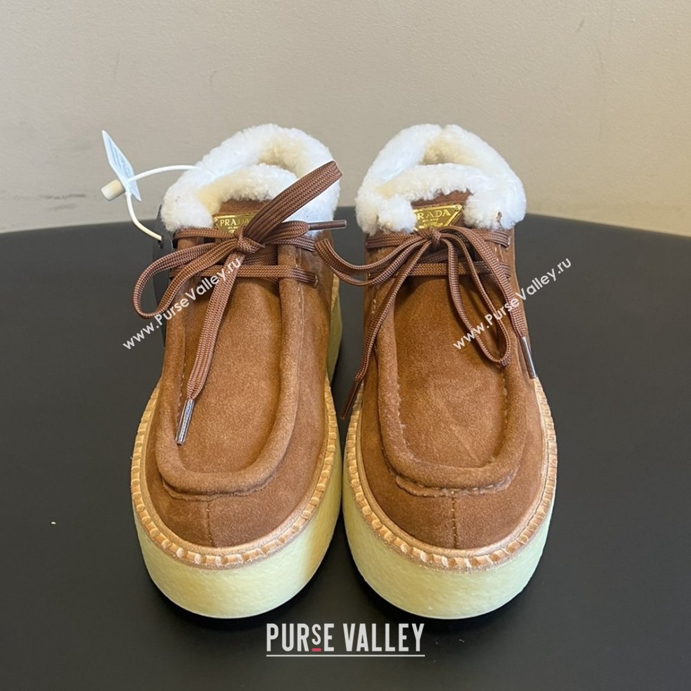 Prada Suede Shearling Platform Lace-up Boots P121604 Brown 2025 (MGN-25121604)