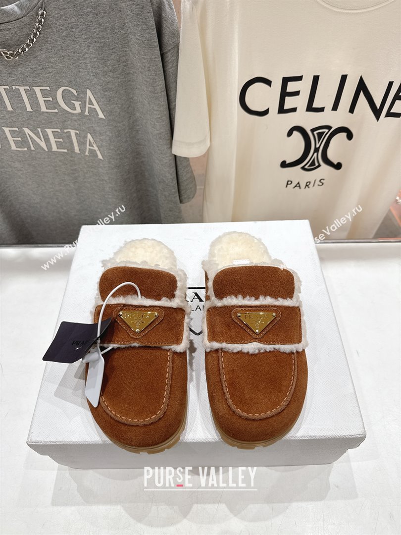 Prada Suede Shearling Loafers P121601 Brown 2025 (LM-25121602)