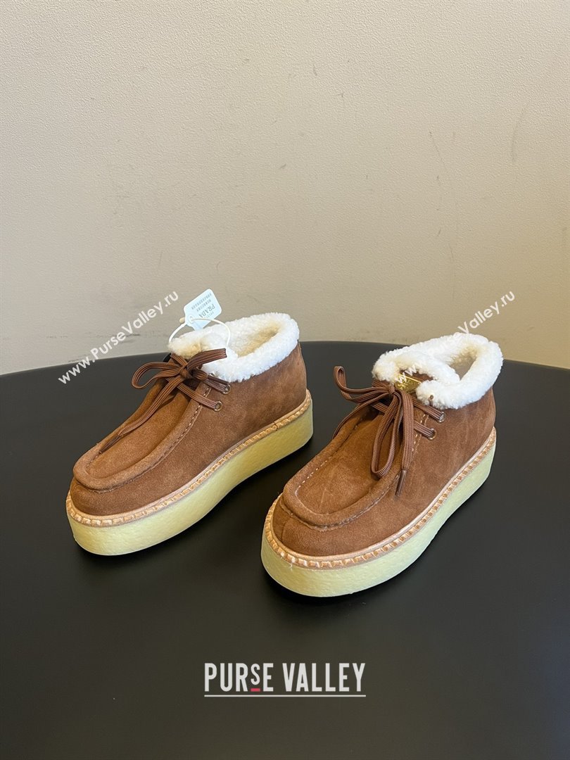 Prada Suede Shearling Platform Lace-up Boots P121604 Brown 2025 (MGN-25121604)