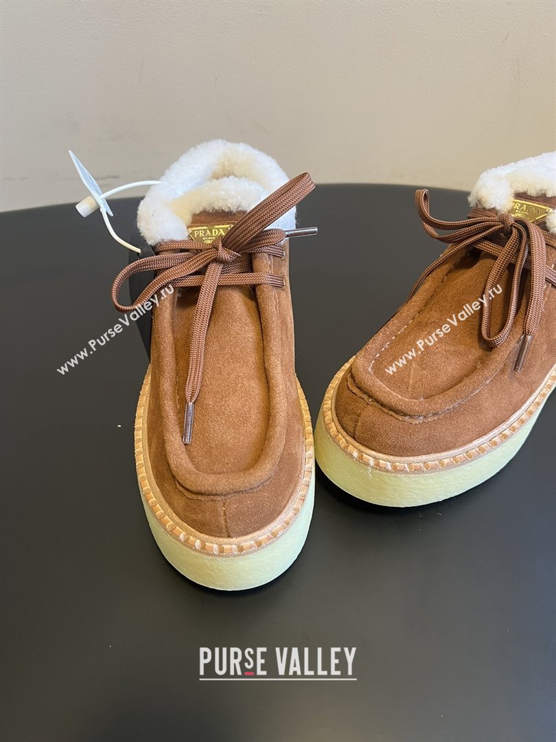 Prada Suede Shearling Platform Lace-up Boots P121604 Brown 2025 (MGN-25121604)