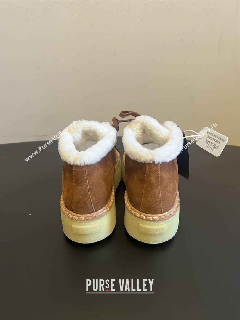 Prada Suede Shearling Platform Lace-up Boots P121604 Brown 2025 (MGN-25121604)