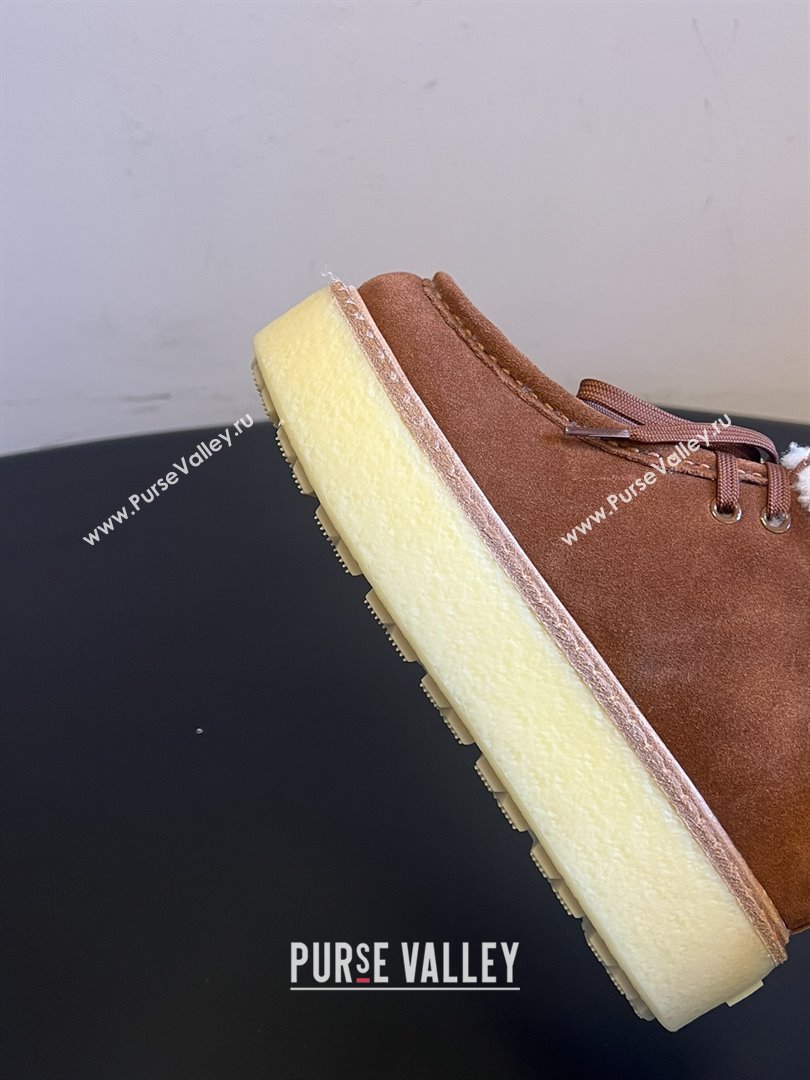 Prada Suede Shearling Platform Lace-up Boots P121604 Brown 2025 (MGN-25121604)