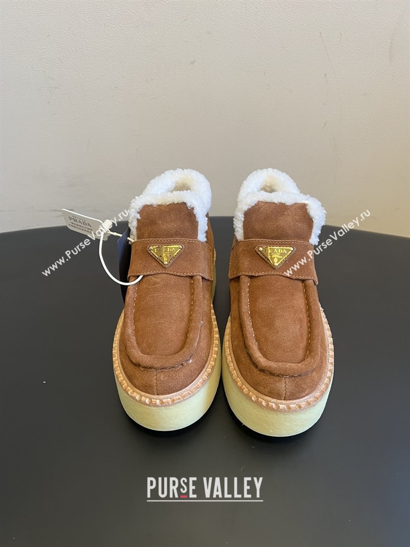 Prada Suede Shearling Platform Loafers P121605 Brown 2025 (MGN-25121605)