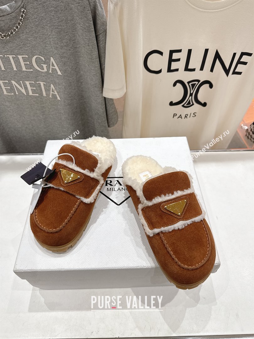 Prada Suede Shearling Loafers P121601 Brown 2025 (LM-25121602)