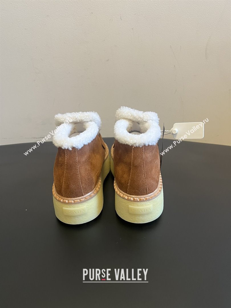 Prada Suede Shearling Platform Loafers P121605 Brown 2025 (MGN-25121605)
