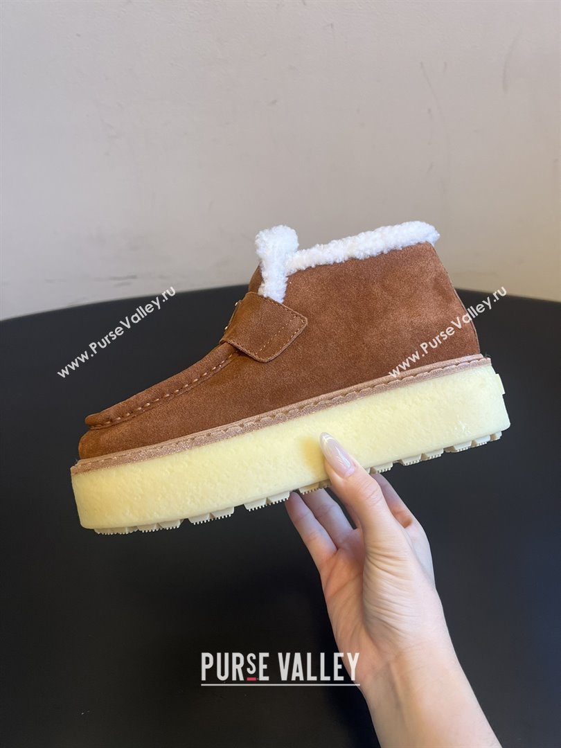 Prada Suede Shearling Platform Loafers P121605 Brown 2025 (MGN-25121605)