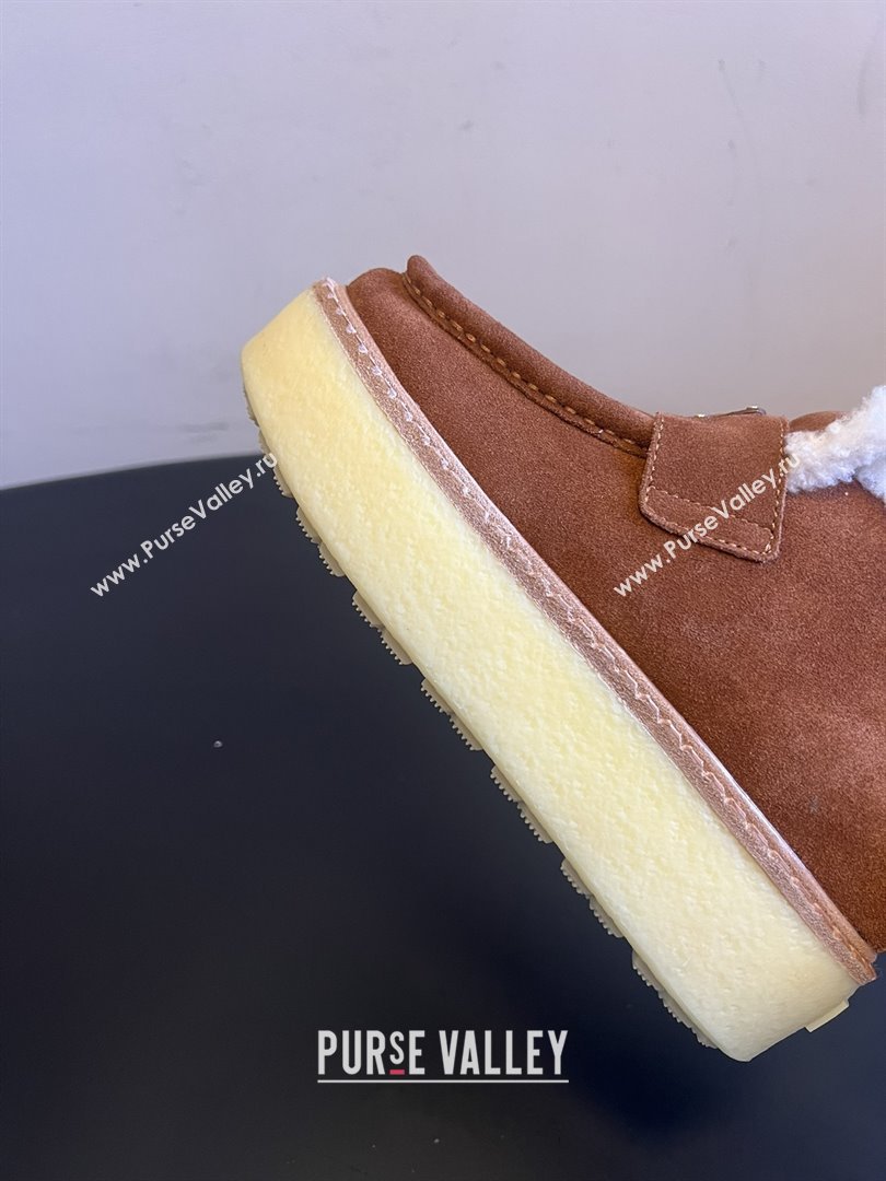 Prada Suede Shearling Platform Loafers P121605 Brown 2025 (MGN-25121605)