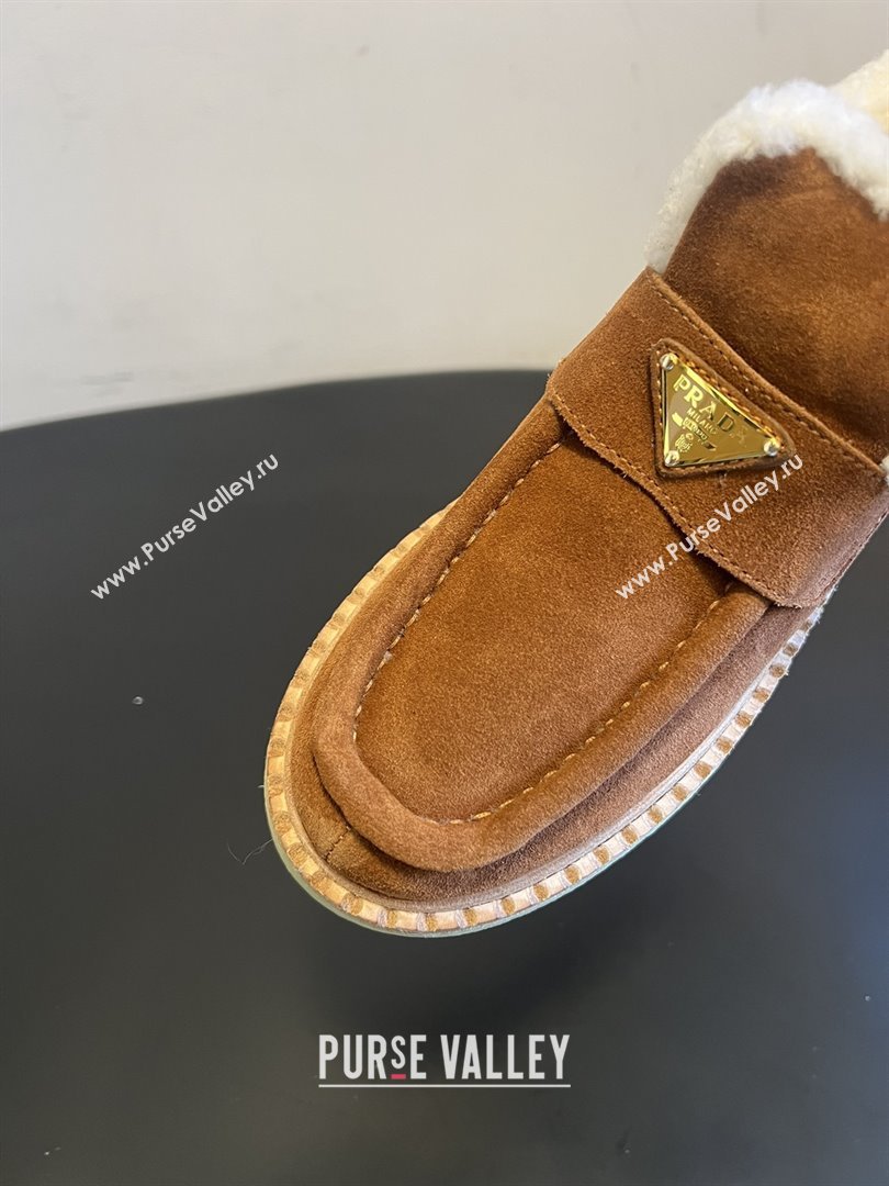 Prada Suede Shearling Platform Loafers P121605 Brown 2025 (MGN-25121605)