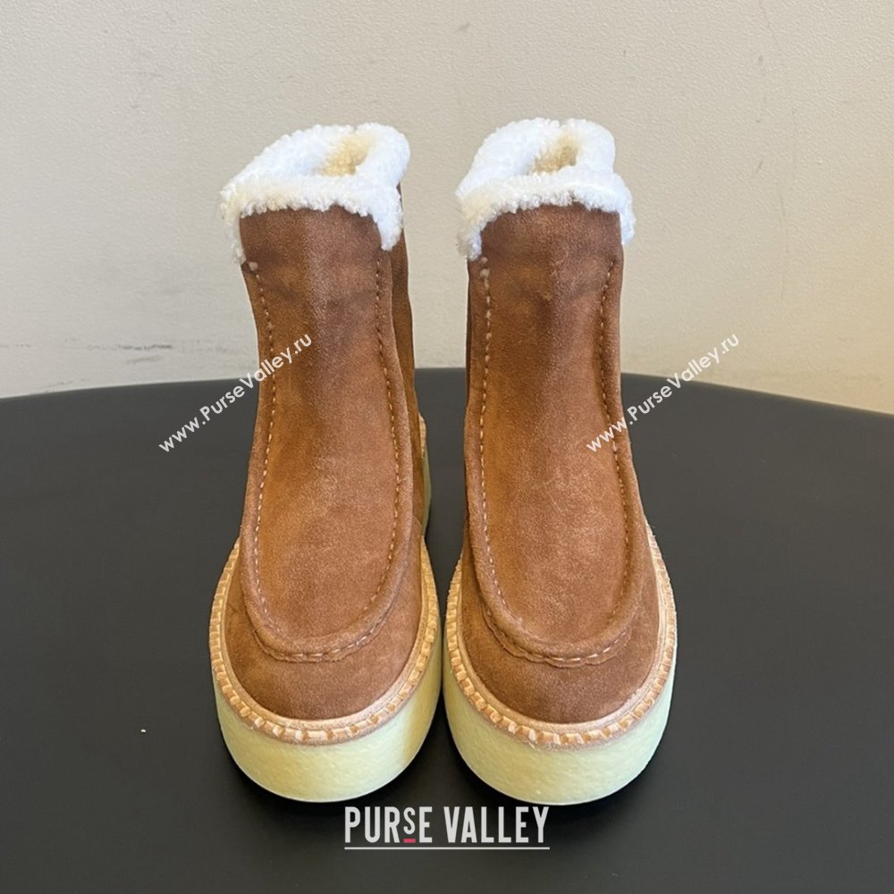 Prada Suede Shearling Platform Booties P121607 Brown 2025 (MGN-25121607)