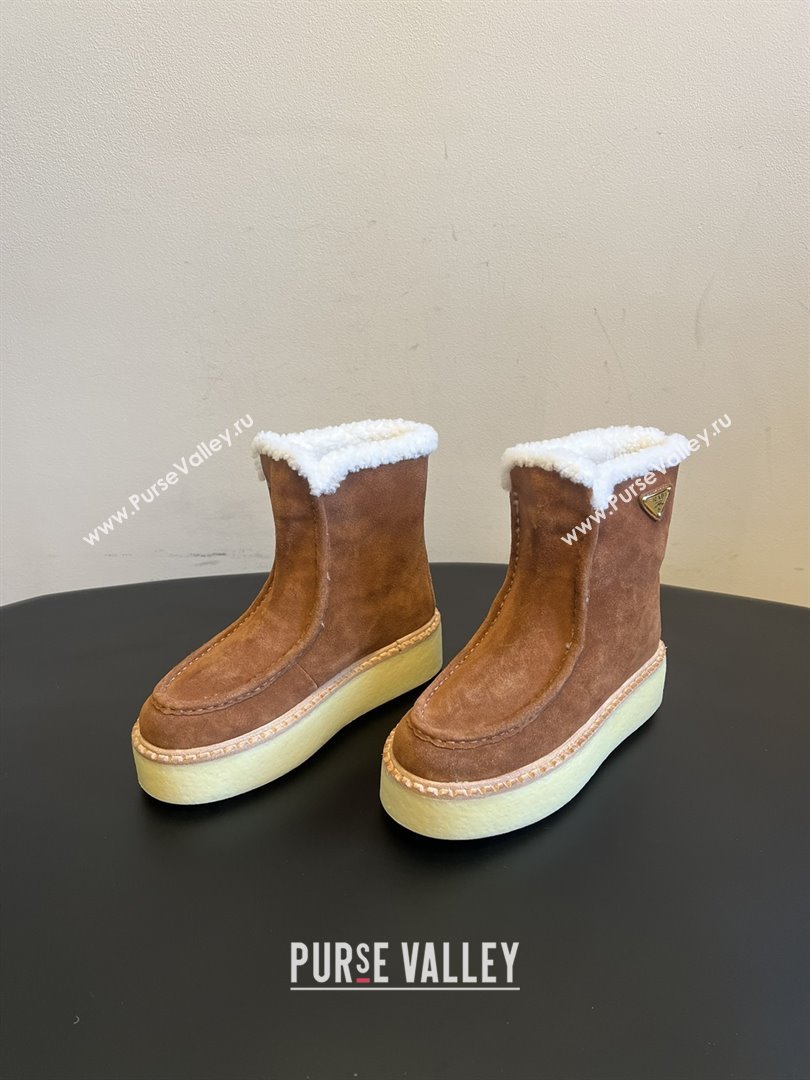 Prada Suede Shearling Platform Booties P121607 Brown 2025 (MGN-25121607)