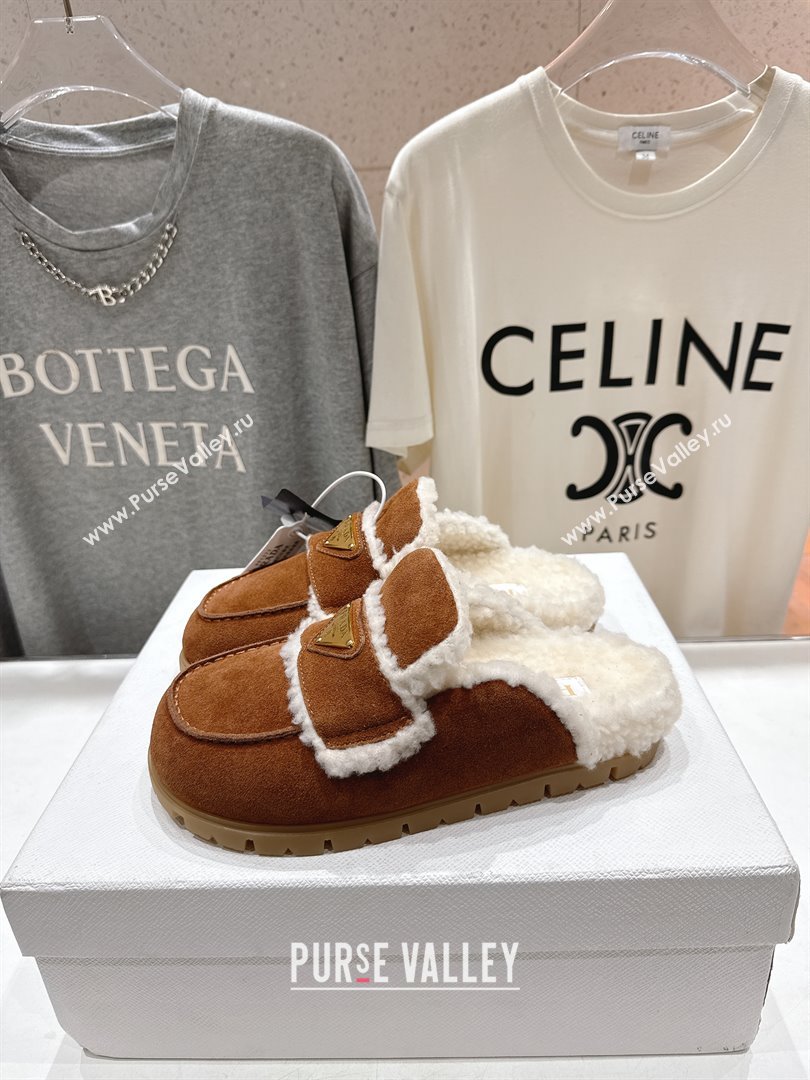 Prada Suede Shearling Loafers P121601 Brown 2025 (LM-25121602)