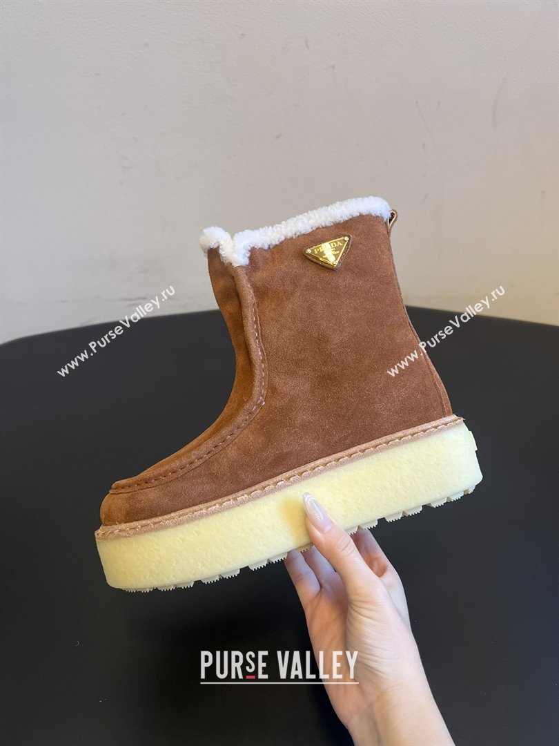 Prada Suede Shearling Platform Booties P121607 Brown 2025 (MGN-25121607)