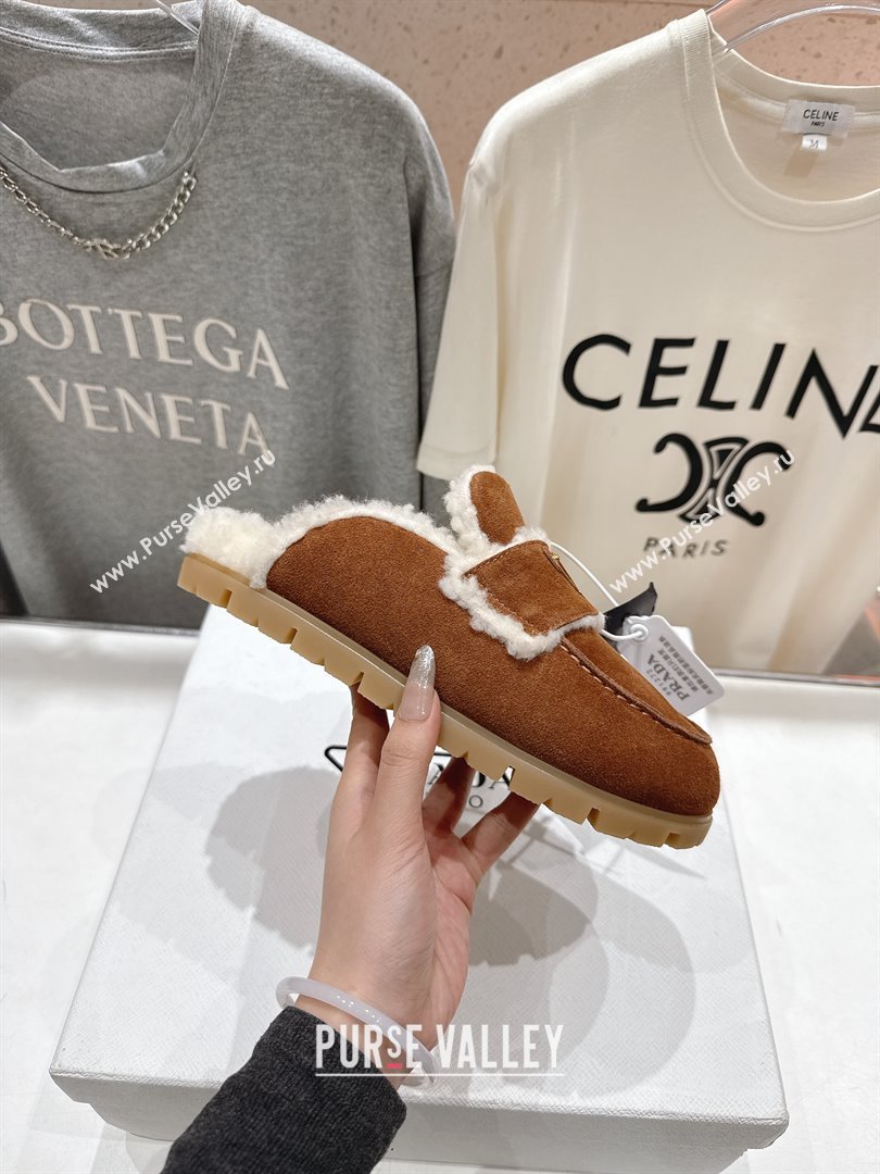 Prada Suede Shearling Loafers P121601 Brown 2025 (LM-25121602)