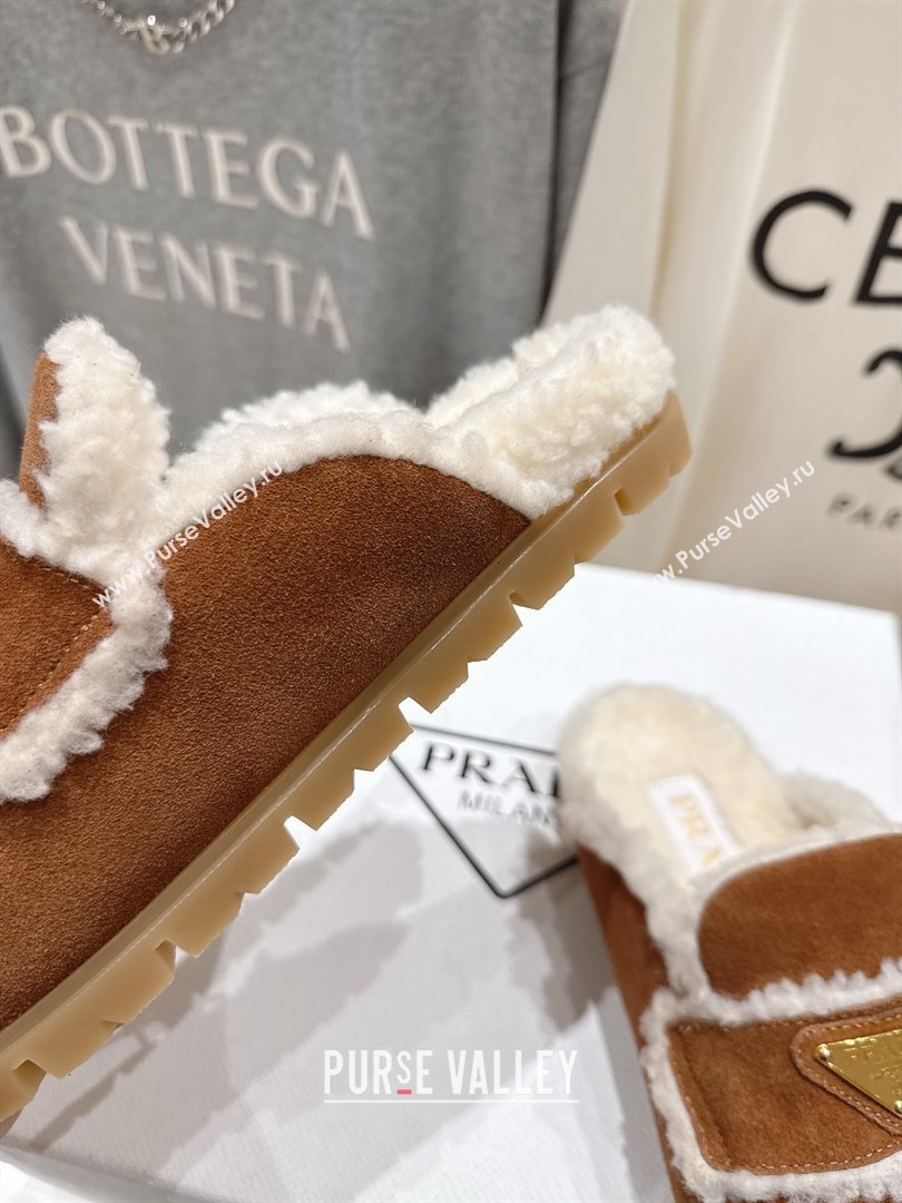 Prada Suede Shearling Loafers P121601 Brown 2025 (LM-25121602)