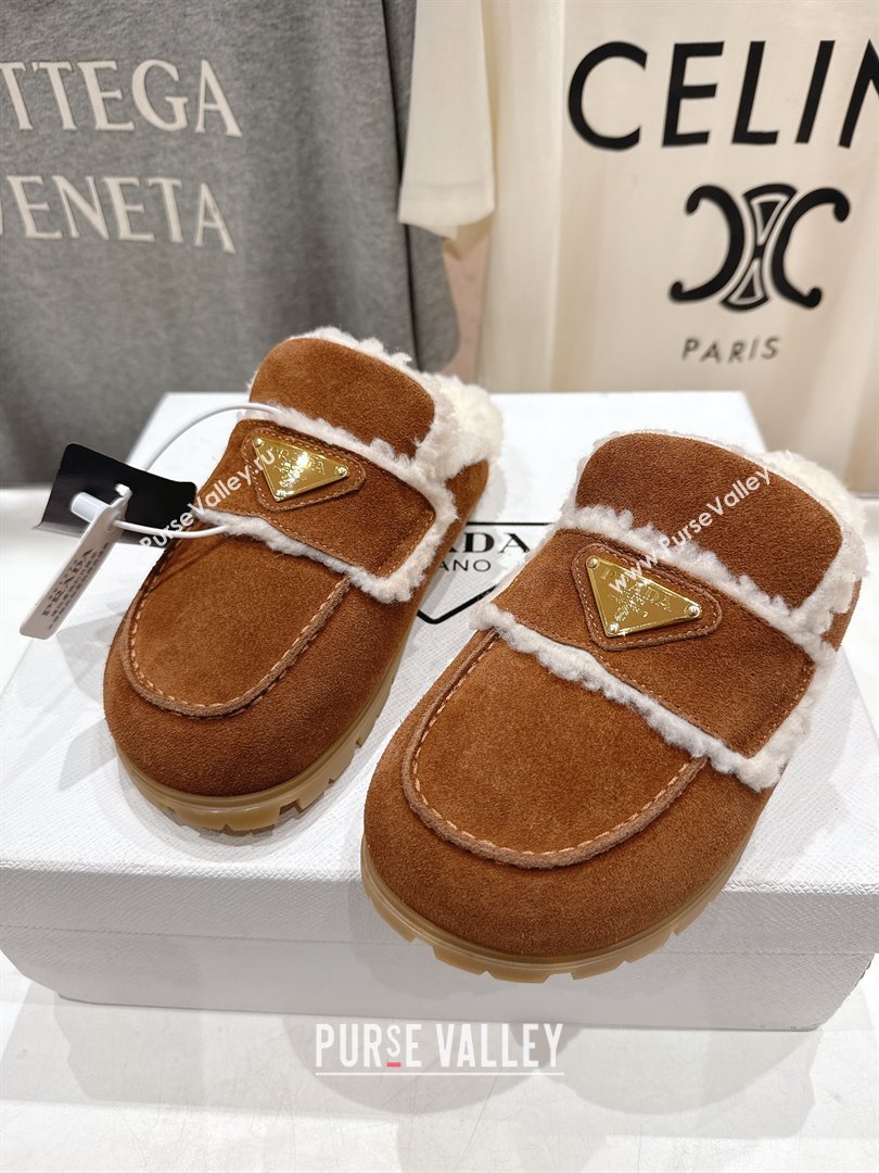 Prada Suede Shearling Loafers P121601 Brown 2025 (LM-25121602)