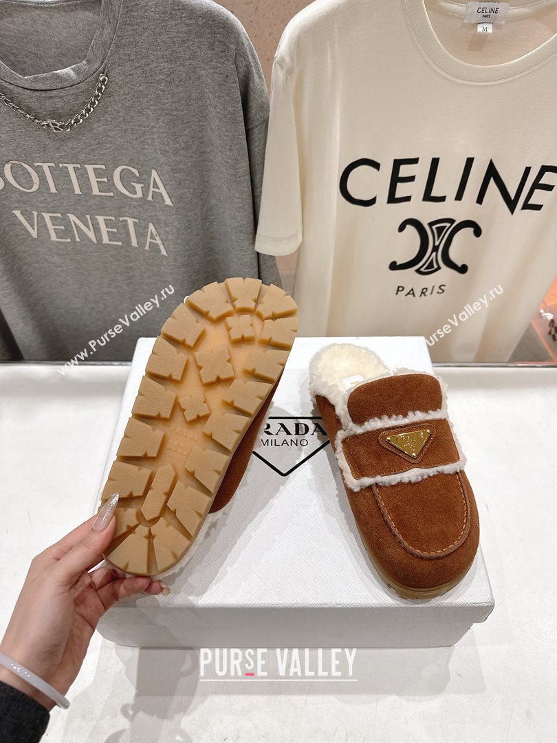 Prada Suede Shearling Loafers P121601 Brown 2025 (LM-25121602)