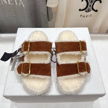 Prada Suede Shearling Strap Slides P121603 Brown 2025 (LM-25121603)