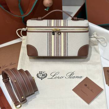 Loro Piana LP Extra Pocket Pouch L19 in Stripe Canvas and Leather Dark Brown 2025 (GYF-25122303)