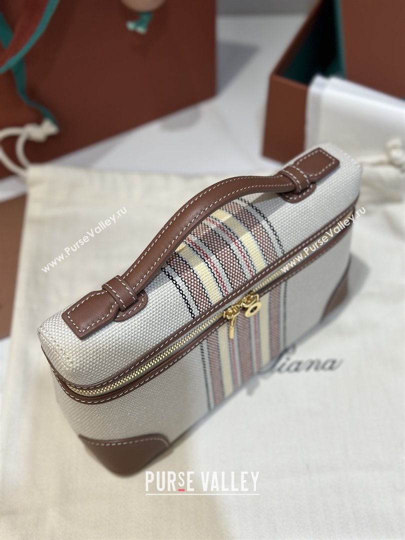 Loro Piana LP Extra Pocket Pouch L19 in Stripe Canvas and Leather Dark Brown 2025 (GYF-25122303)