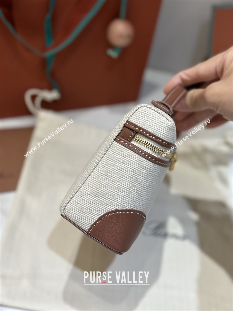 Loro Piana LP Extra Pocket Pouch L19 in Stripe Canvas and Leather Dark Brown 2025 (GYF-25122303)