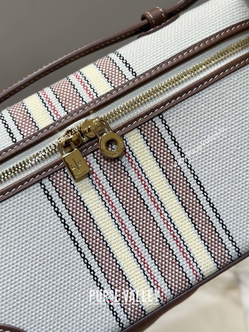 Loro Piana LP Extra Pocket Pouch L19 in Stripe Canvas and Leather Dark Brown 2025 (GYF-25122303)