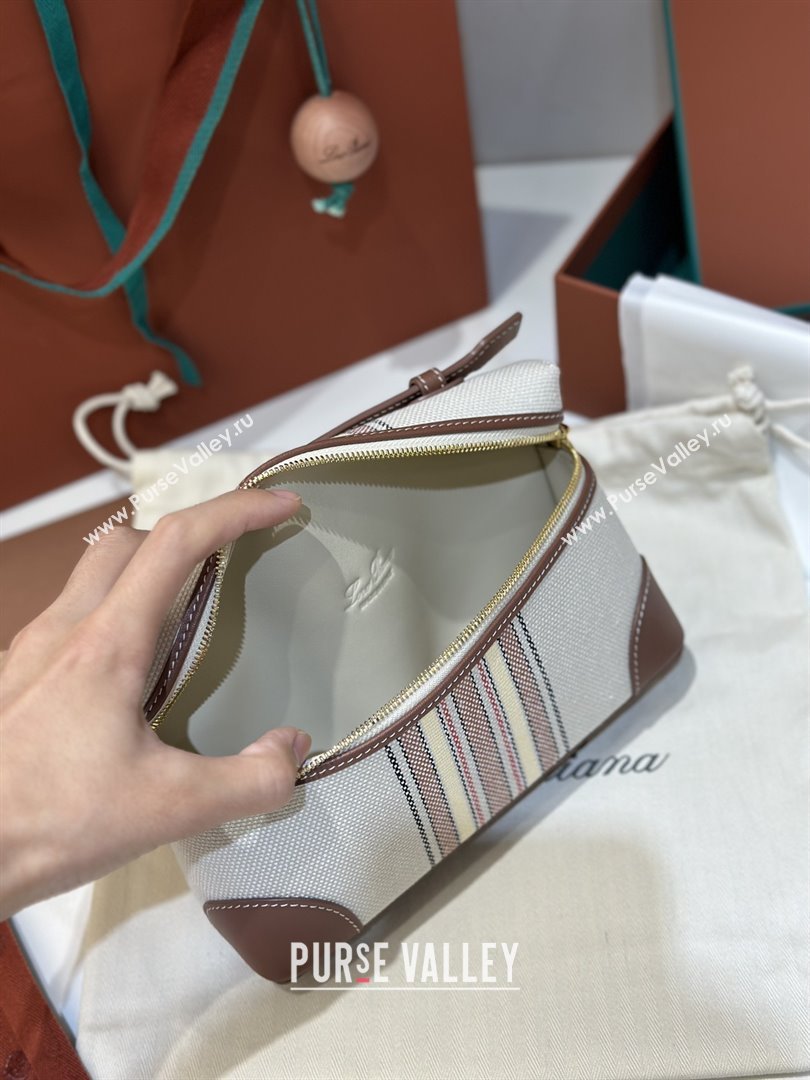 Loro Piana LP Extra Pocket Pouch L19 in Stripe Canvas and Leather Dark Brown 2025 (GYF-25122303)