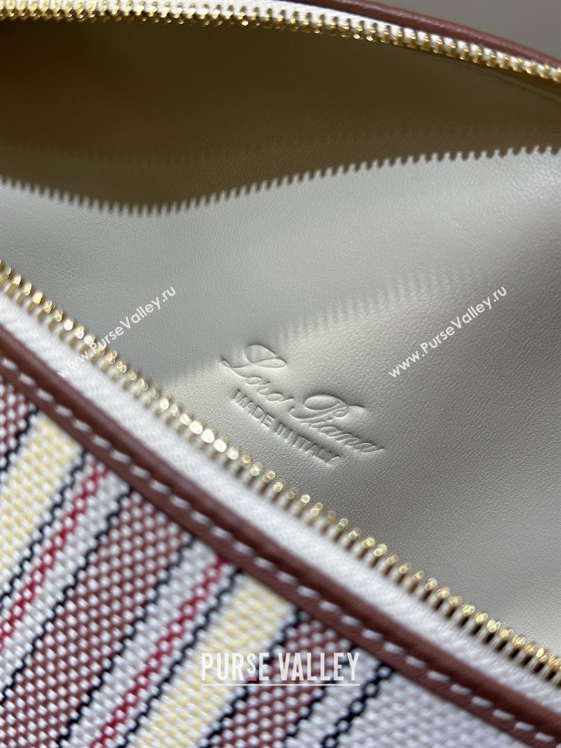 Loro Piana LP Extra Pocket Pouch L19 in Stripe Canvas and Leather Dark Brown 2025 (GYF-25122303)