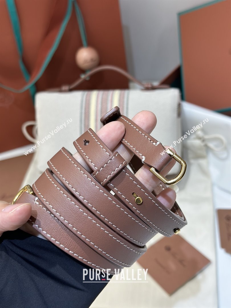 Loro Piana LP Extra Pocket Pouch L19 in Stripe Canvas and Leather Dark Brown 2025 (GYF-25122303)