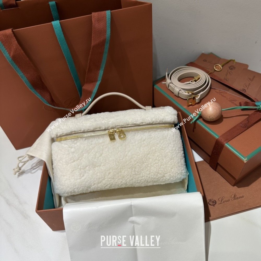 Loro Piana LP Extra Pocket Pouch L19 in Shearling Leather White 2025 (GYF-25122304)