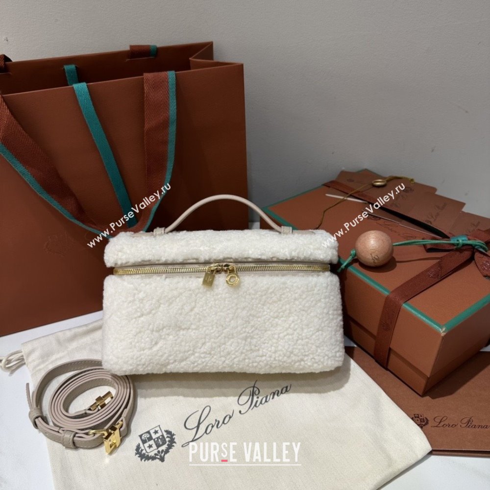 Loro Piana LP Extra Pocket Pouch L19 in Shearling Leather White 2025 (GYF-25122304)