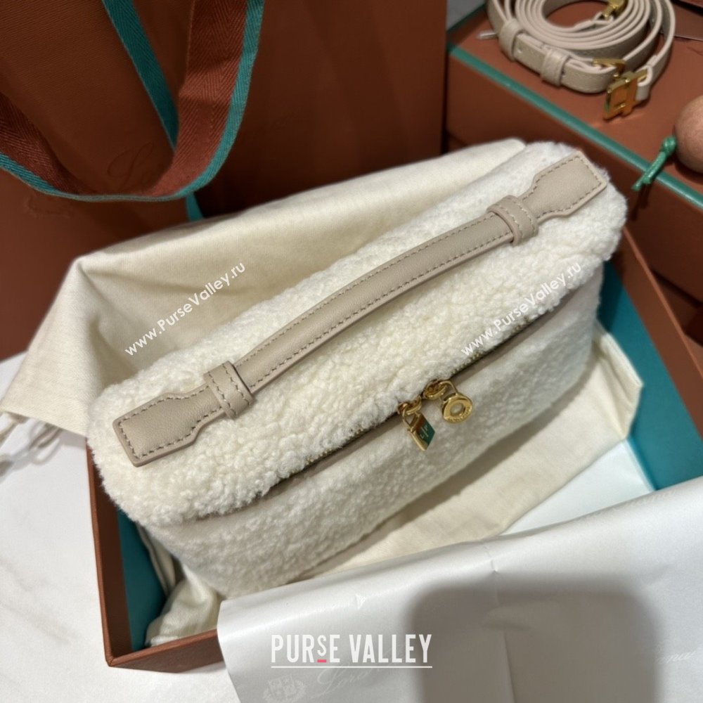 Loro Piana LP Extra Pocket Pouch L19 in Shearling Leather White 2025 (GYF-25122304)