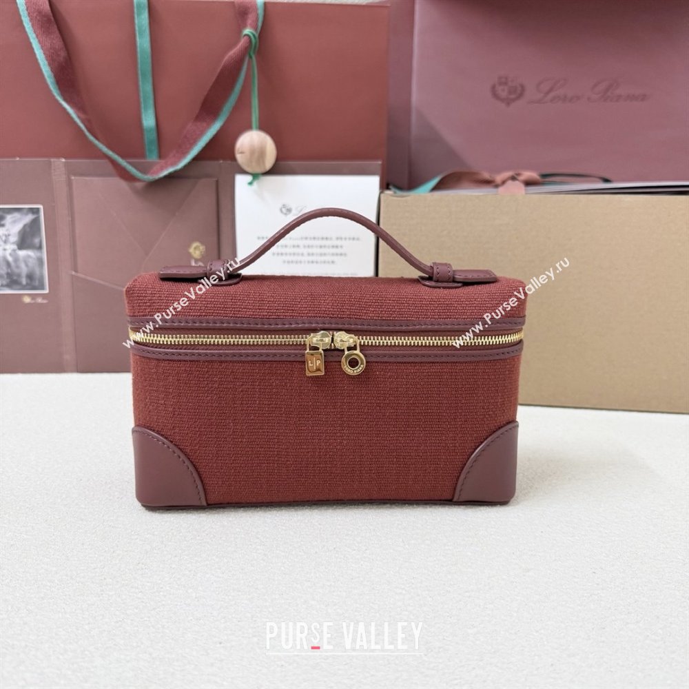 Loro Piana LP Extra Pocket Pouch L19 in Canvas and Leather Burgundy 2025 (XLU-25122301)