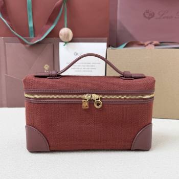 Loro Piana LP Extra Pocket Pouch L19 in Canvas and Leather Burgundy 2025 (XLU-25122301)