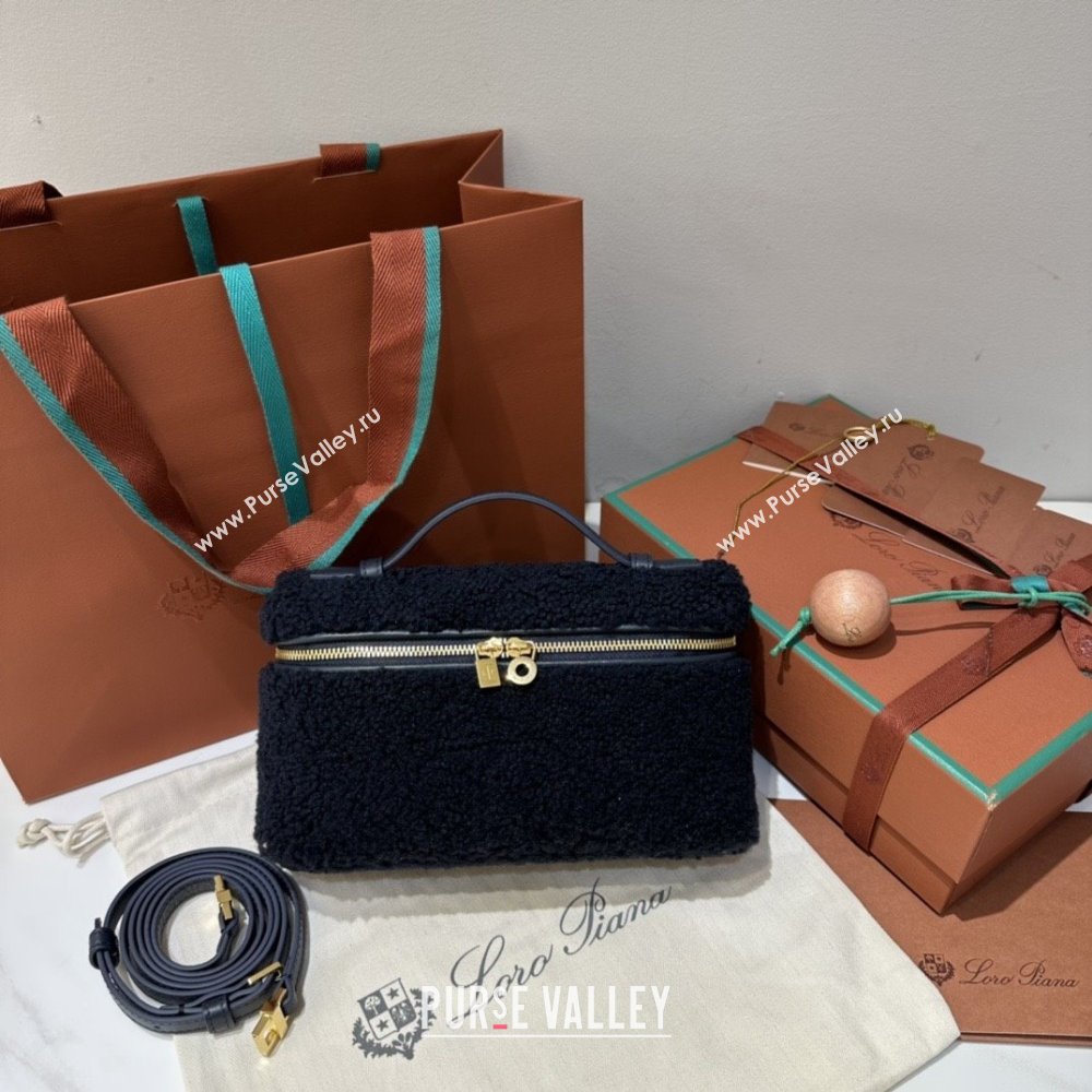 Loro Piana LP Extra Pocket Pouch L19 in Shearling Leather Navy Blue 2025 (GYF-25122305)