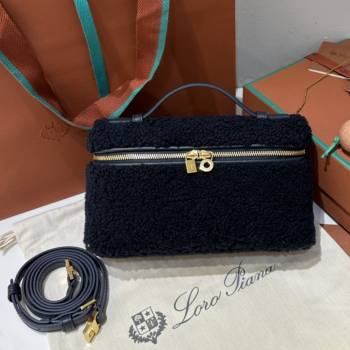 Loro Piana LP Extra Pocket Pouch L19 in Shearling Leather Navy Blue 2025 (GYF-25122305)