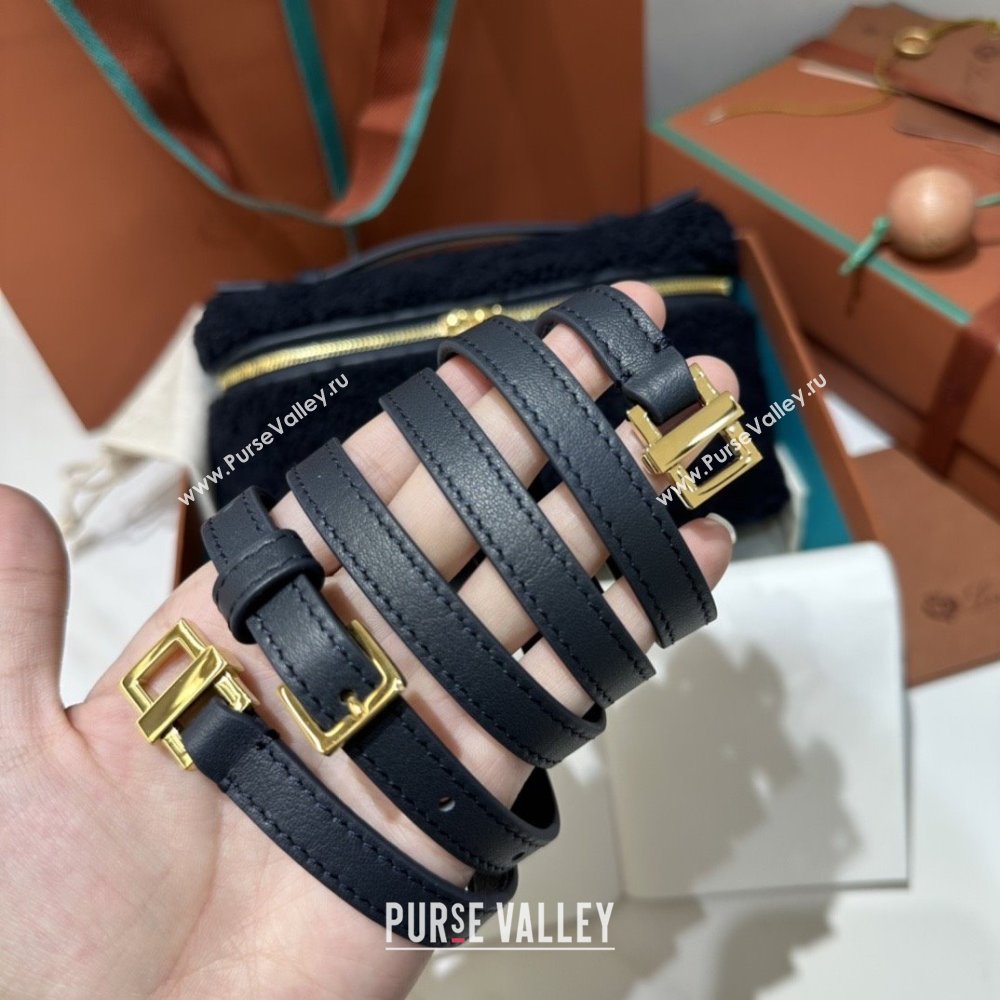 Loro Piana LP Extra Pocket Pouch L19 in Shearling Leather Navy Blue 2025 (GYF-25122305)