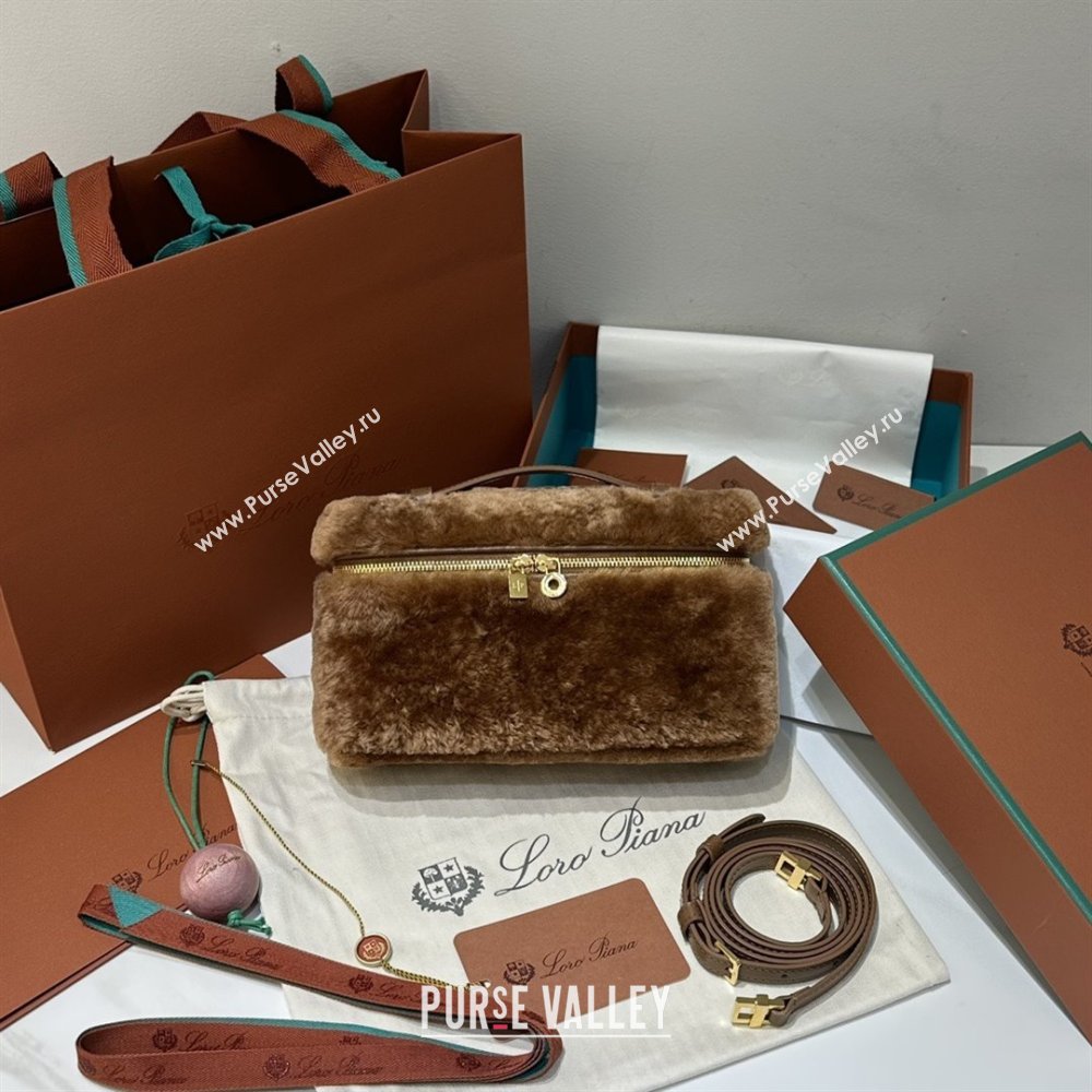 Loro Piana LP Extra Pocket Pouch L19 in Shearling Leather Brown 2025 (GYF-25122307)