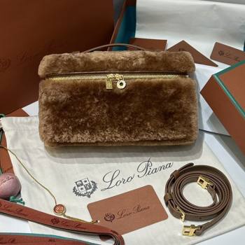 Loro Piana LP Extra Pocket Pouch L19 in Shearling Leather Brown 2025 (GYF-25122307)