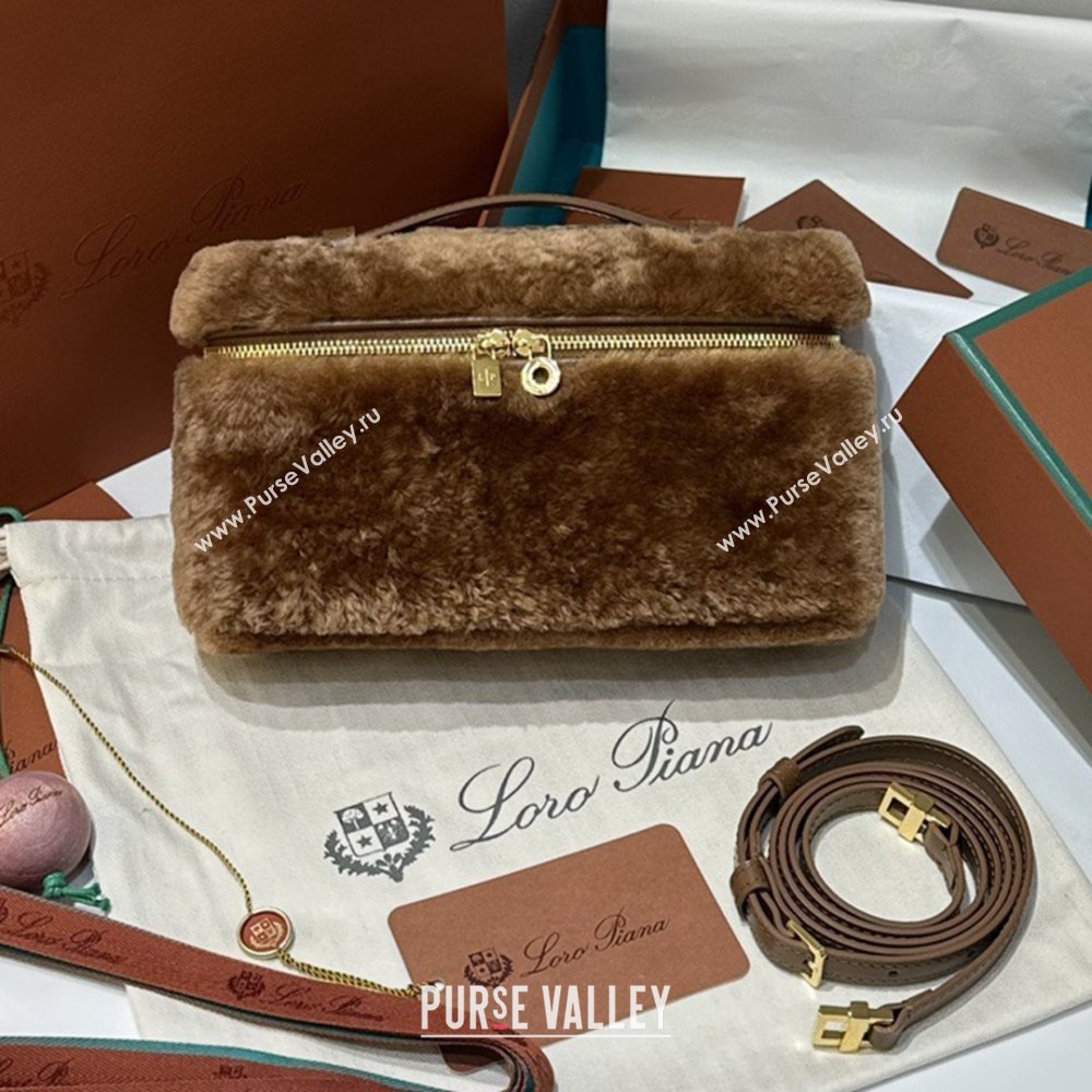 Loro Piana LP Extra Pocket Pouch L19 in Shearling Leather Brown 2025 (GYF-25122307)