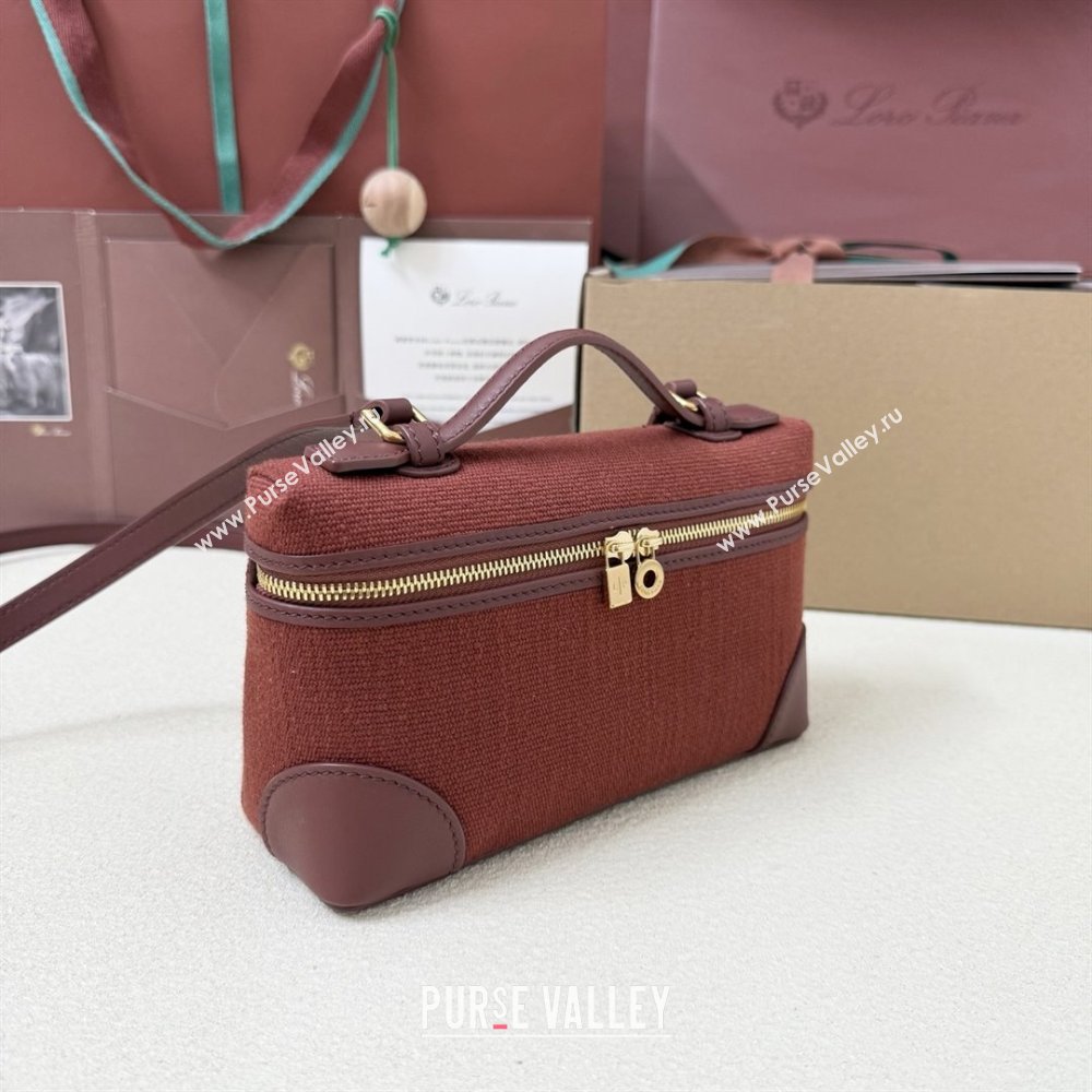 Loro Piana LP Extra Pocket Pouch L19 in Canvas and Leather Burgundy 2025 (XLU-25122301)