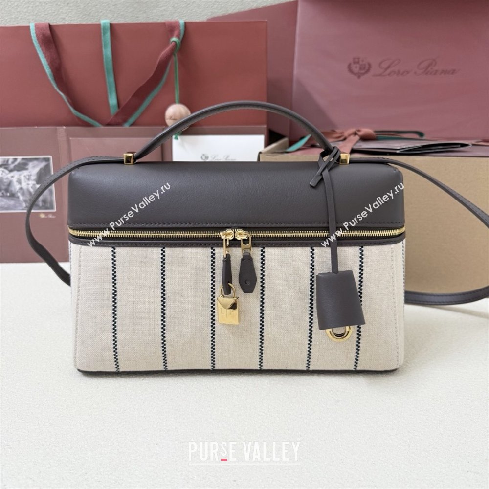 Loro Piana LP Extra Pocket Pouch L27 in Canvas and Leather Grey 2025 (XLU-25122302)