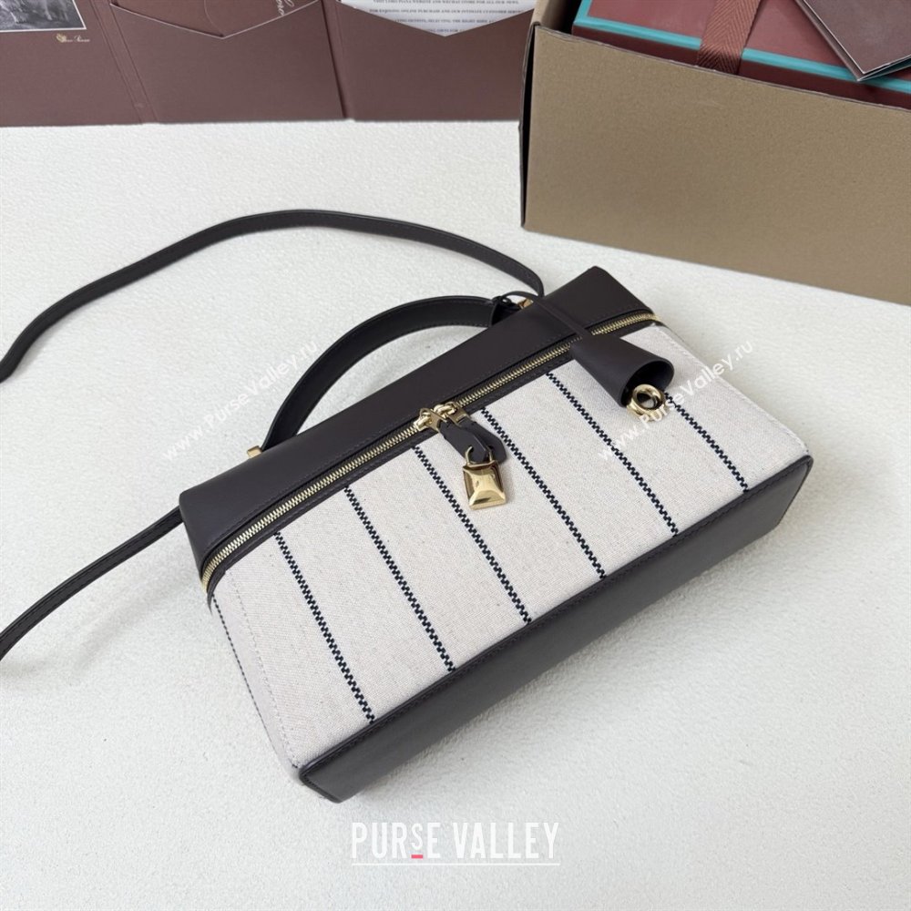 Loro Piana LP Extra Pocket Pouch L27 in Canvas and Leather Grey 2025 (XLU-25122302)