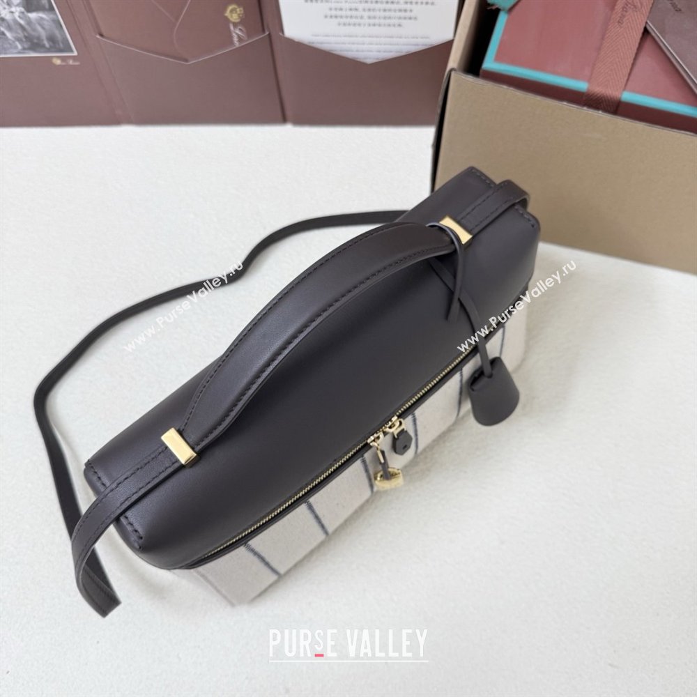 Loro Piana LP Extra Pocket Pouch L27 in Canvas and Leather Grey 2025 (XLU-25122302)