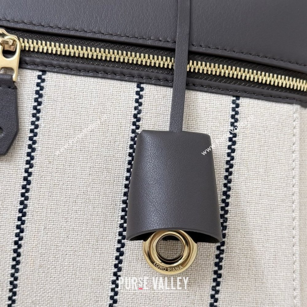 Loro Piana LP Extra Pocket Pouch L27 in Canvas and Leather Grey 2025 (XLU-25122302)